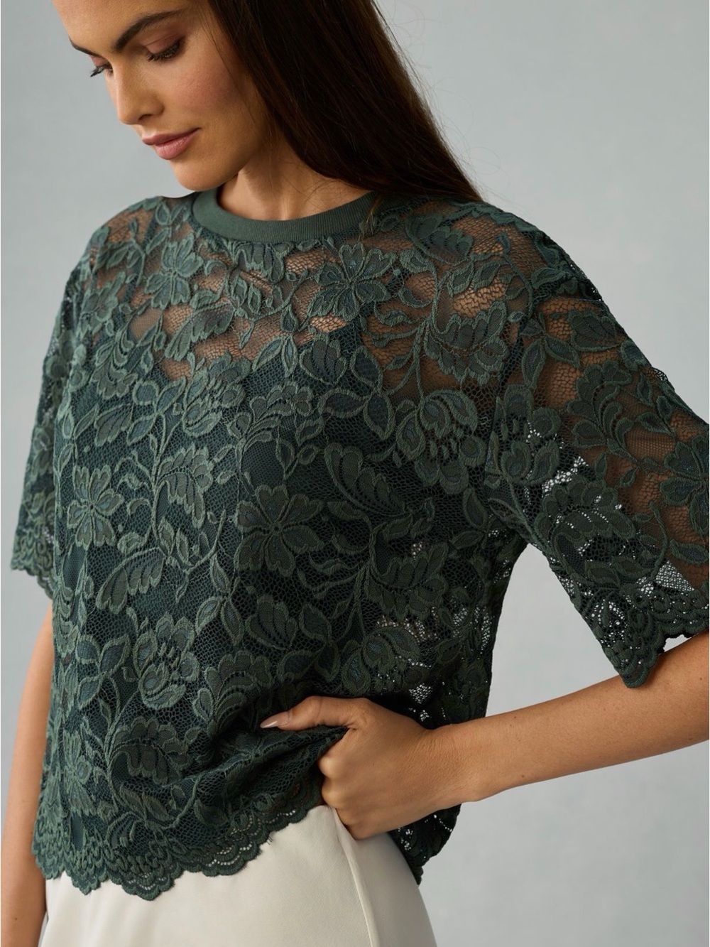 Dolan Green Boxy Lace Tee